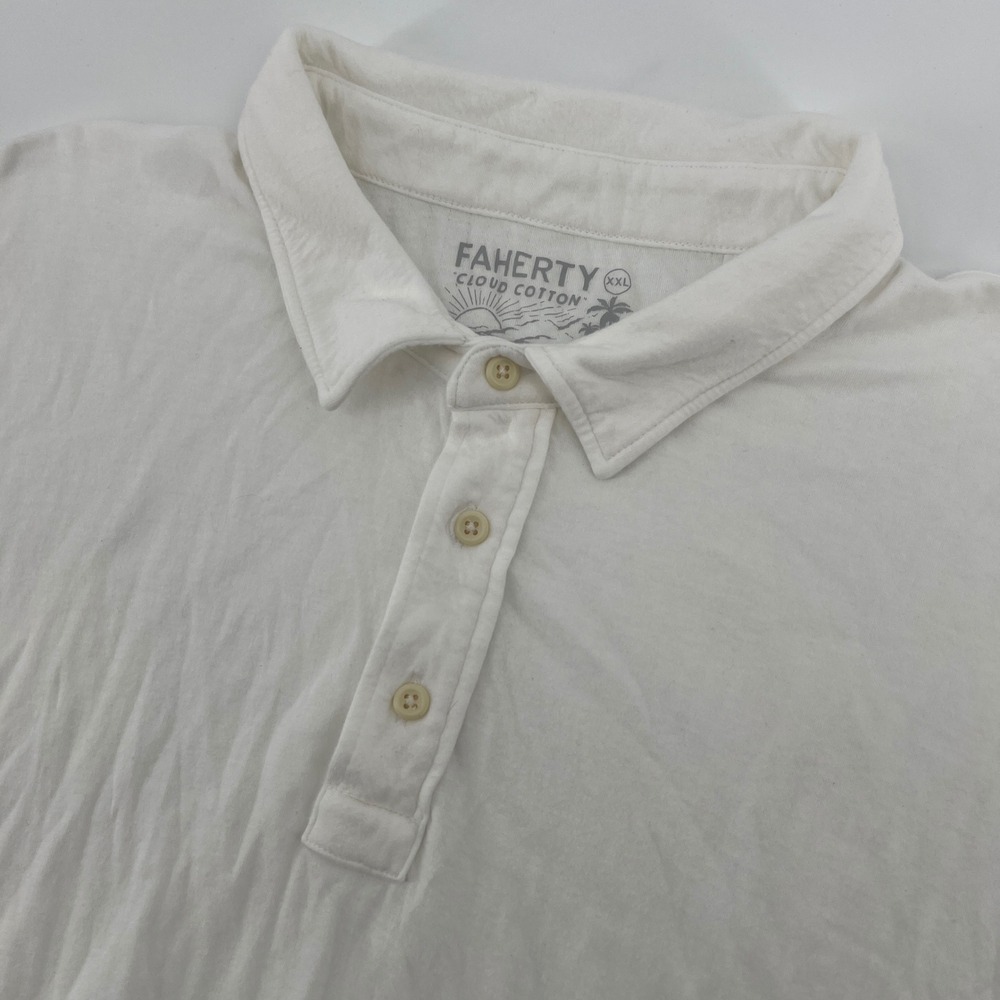 Faherty Cloud Cotton Polo Shirt Mens XXL White Short Sleeve Casual